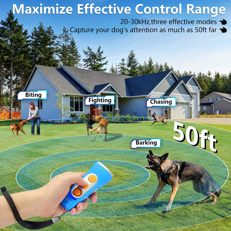 MODUS New Anti Barking Device, 4X Ultrasonic Emitters Dog Bark Deterrent Device, Rechargeable Dog Barking Control Devices with 50ft Range Dog Training Tool, Alternative to Dog Shock Collar (Blue) Deep Blue