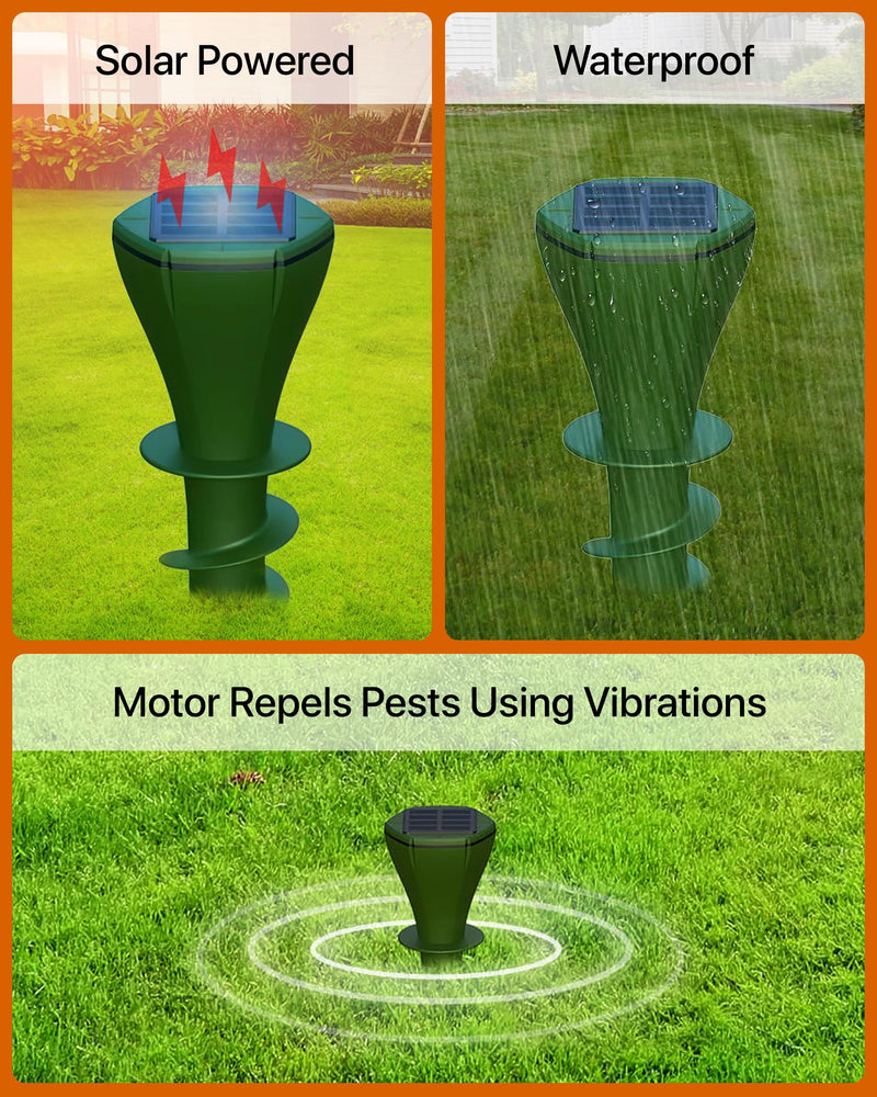 Solar Pest Repeller Stakes (4 Pack) – Outdoor Garden and Lawn Ground Stakes Rodent Deterrent for Moles, Gophers, Snakes and Burrowing Pests