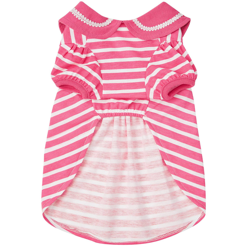 Blueberry Pet Sea Lover Rose Pink Striped Cotton Blend Dog Dress with Bowtie, Back Length 10", Pack of 1 Clothes for Dogs 10 inch (Pack of 1) - PawsPlanet Australia
