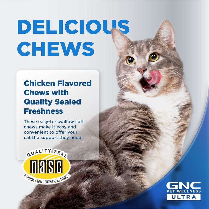 GNC Pets Ultra Skin & Coat Soft Chews, Cats, Chicken Flavor. 60-ct in an 8-oz Canister | Skin and Coat Supplements for Cats in Chewable Chicken Flavor 60 Count