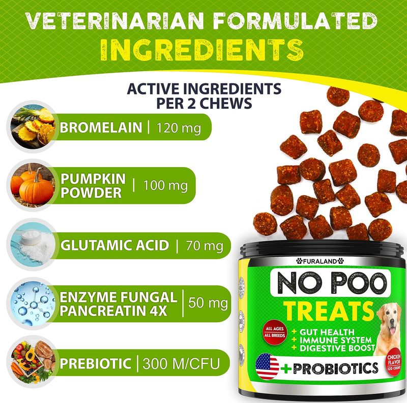 FURALAND No Poo Chews - Coprophagia Stool Eating Deterrent for Dogs - Made in USA - Stop Eating Poop for Dogs - Prevent Dog from Eating Poop - Probiotics & Enzymes - Forbid for Dogs Chew