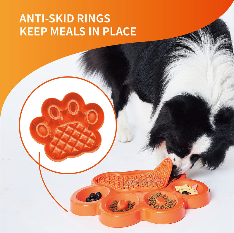 PetDreamHouse PAW 2-in-1 Slow Feeder Interactive Bowl with Removable Lick Mat - Orange - PawsPlanet Australia