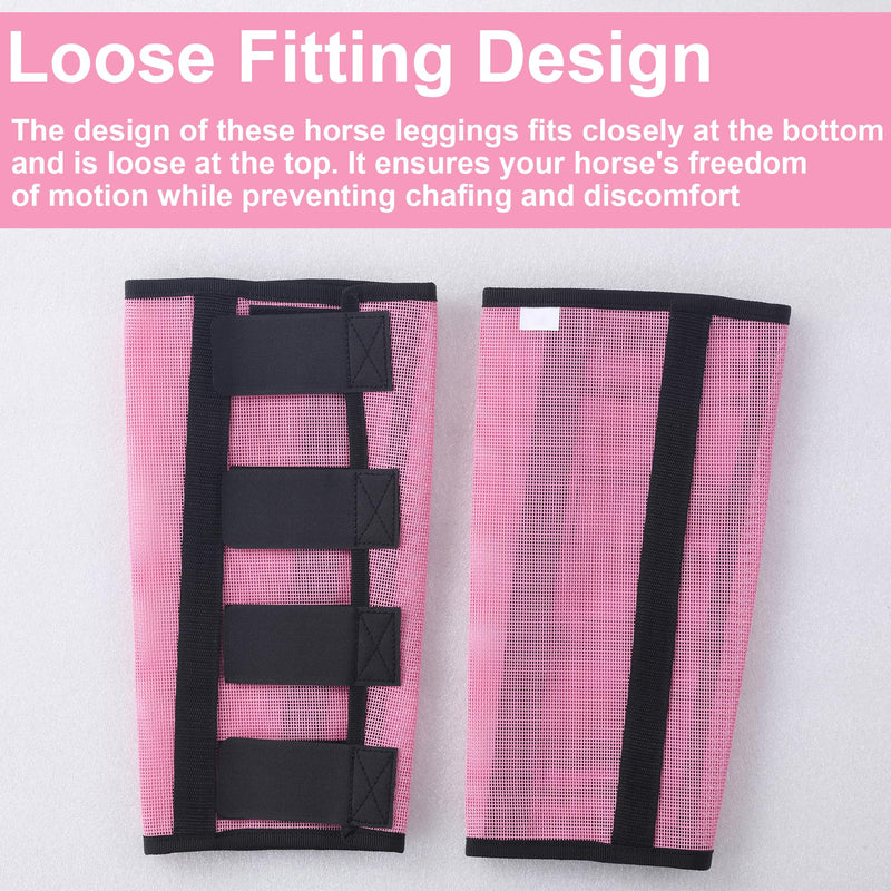 Adjustable Horse Fly Boots Set of 4, Breathable Mesh Fly Boots for Horses, Equine Leg Protection Reduce Stomping, Horse Leggings Leg Guards Pink Large - PawsPlanet Australia