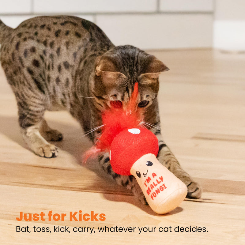 Catstages A Really Fungi Mushroom Kicker Catnip Toy and Dental Toy for Cats Mushroom Themed Funny Catnip Stuffed Kicker Toy, Red - PawsPlanet Australia