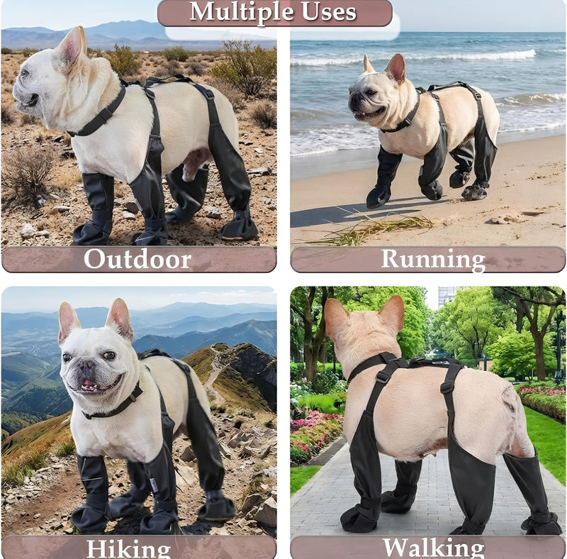 Dog Boots Suspenders Waterproof for Small & Medium Dogs, Anti-Slip Dirt-Resistant Paw Protectors, Rainy & Snowy Dog Boots Leggings with Adjustable Suspenders for Outdoor Walking,Running (S) S