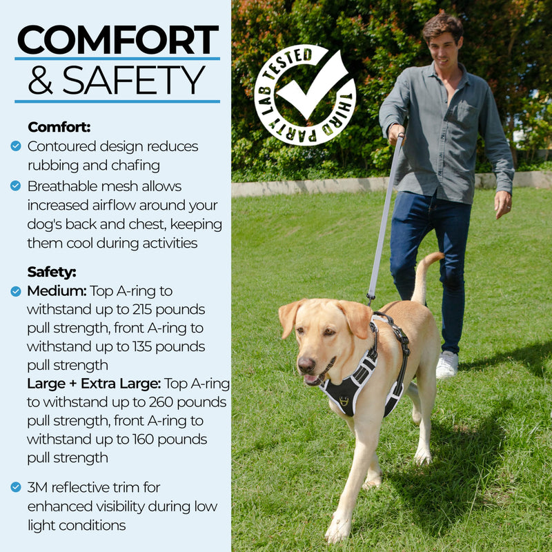 Step-in Dog Harness for Large Dogs - Adjustable, Easy On/Off No Pull Head Through Design, 2 Leash Attachment Points, 3M Reflective Trim, Neoprene Padded Control Handle, Black - PawsPlanet Australia