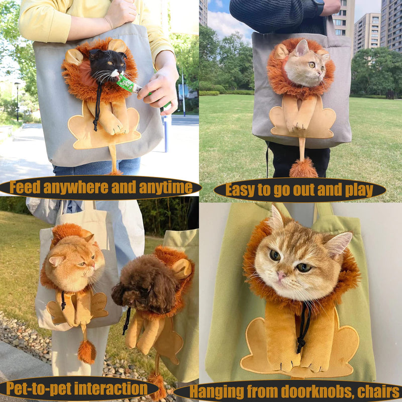Lion-Shaped Pet Shoulder Bag for Outings, Canvas Material (Light Grey-Large) Light grey