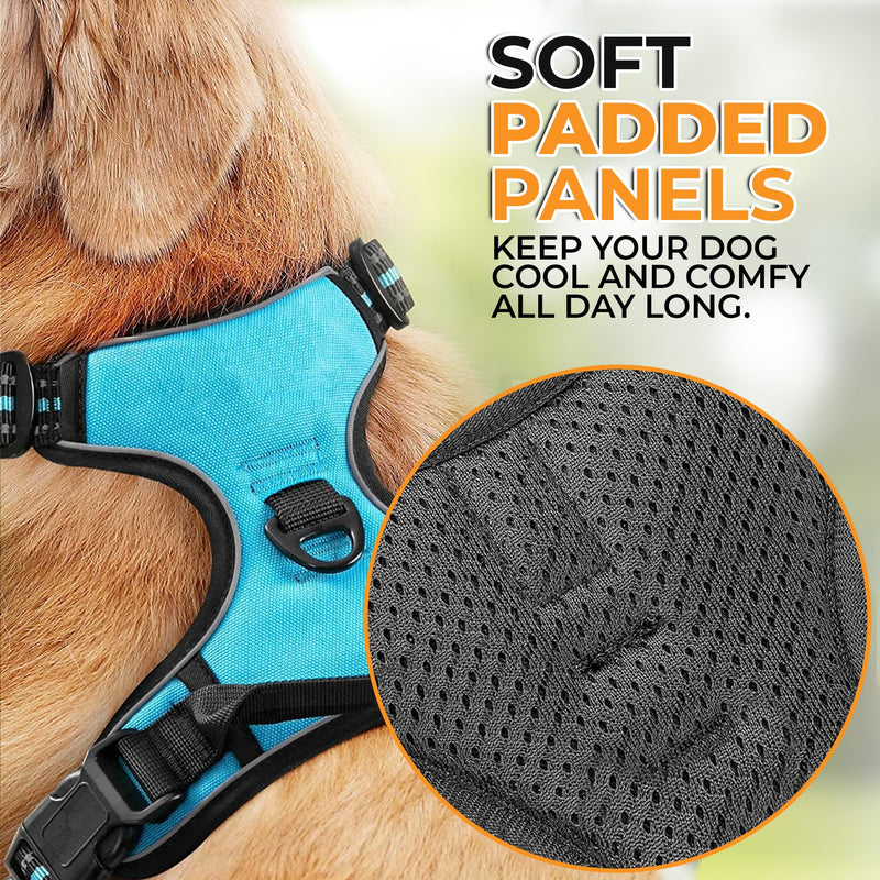 PetBuds Adjustable No Pull Dog Harness with Free 5ft Leash, Breathable and Durable for All Breeds (Blue, Medium) Blue M (Neck: 33-52 cm, Chest: 35-70 cm) - PawsPlanet Australia