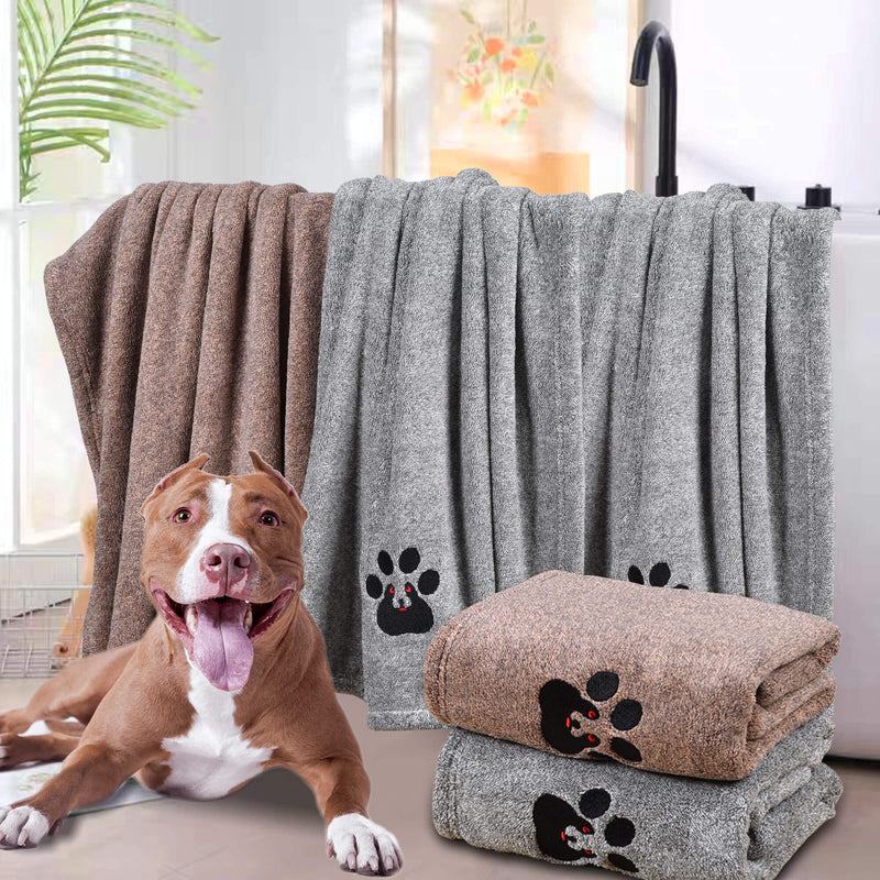 Dog Towels for Drying Dogs - Pack of 2 - Super Absorbent Soft Microfiber Pet Bath Grooming Towel for Dogs and Cats & Other Pets (M-36" * 28", Grey and Brown) M-36" * 28" - PawsPlanet Australia
