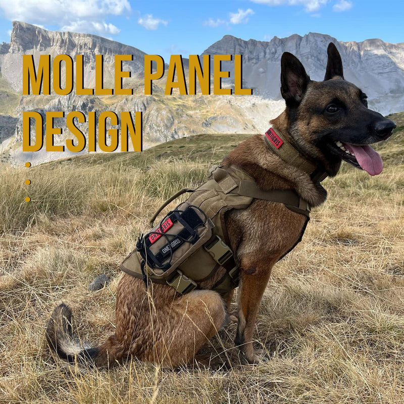 OneTigris No Pull Tactical Dog Harness for Medium Dog, Aire Mesh Dog Vest Harness, Breathable Military Dog Molle Vests with Handles, Service Dog Vest for Walking Hiking Training (L, Brown) L