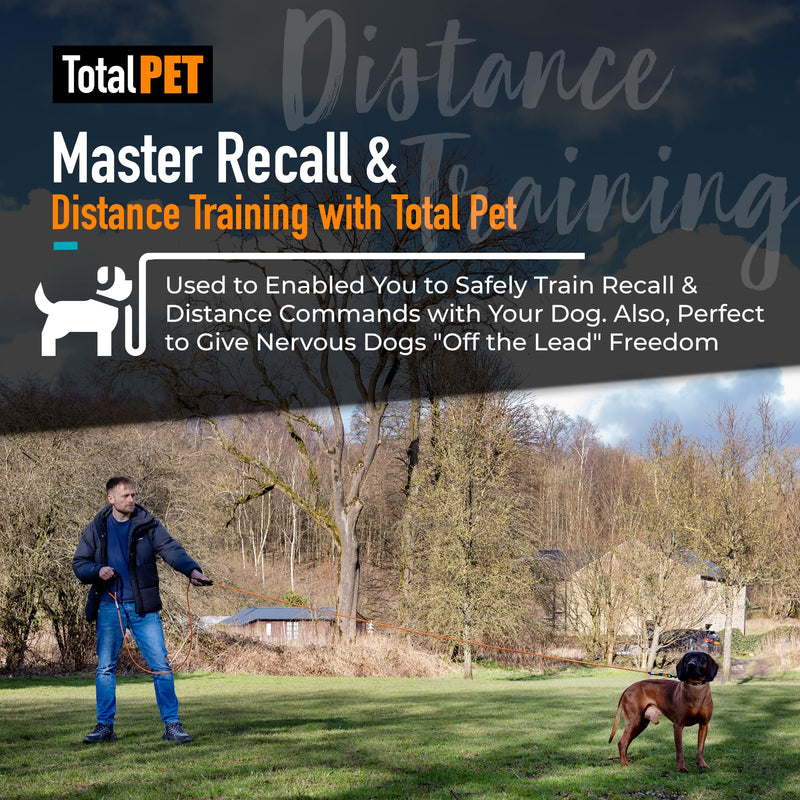 Total Pet Rope Training Lead for Dogs - Long Line Dog Lead for Training Recall & Commands at Distance W/Control Handle (15m) 15m