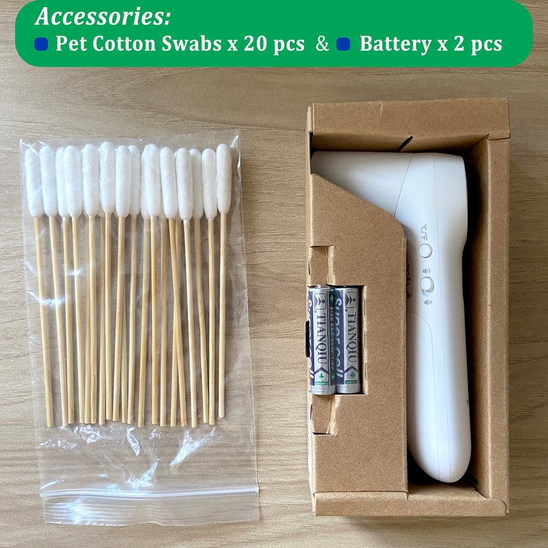 Dog Ear Temperature Monitor, Long Probe for Pets Ear Canal Only, Measure Dog Temperature in 1 second, Voice On/Off Switchable, C/F Switchable (White) White - PawsPlanet Australia