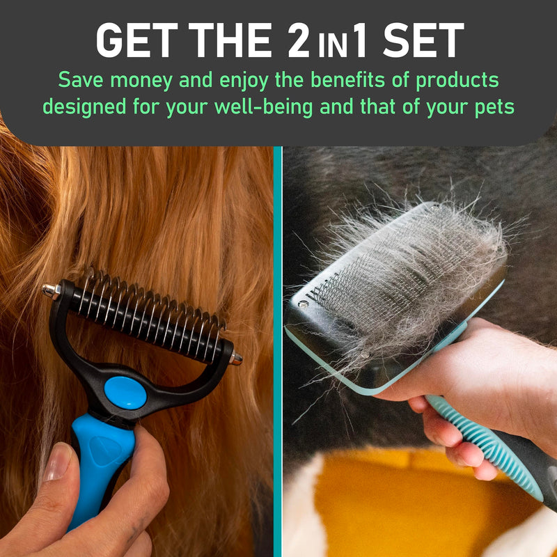 Maxpower Planet Dog Rake and Dog Hair Brush - Gently Removes Loose Undercoat, Mats and Tangled - Deshedding Grooming Tool for Dogs & Cats - Self Cleaning Slicker Brush - All Hair Types A - Rake & Brush (Best Value) - PawsPlanet Australia