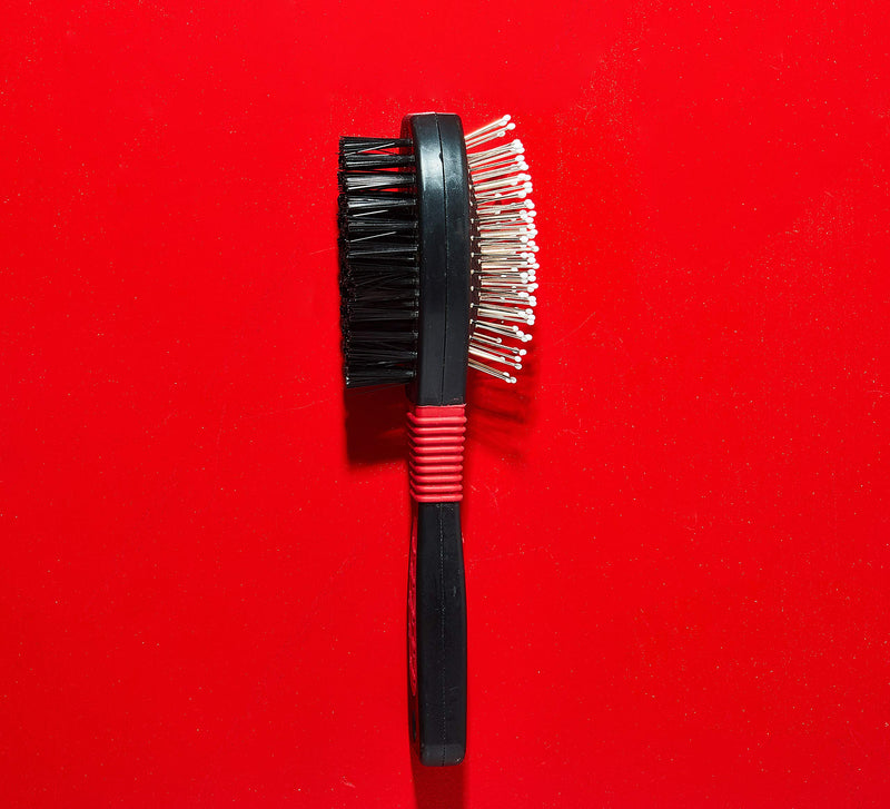 FURemover Grooming Brush & Comb Set, Suitable for All Coats, Includes One Flea Comb and One Dual-Sided Brush with Soft Bristles and Rounded Pins, Black and Red (1208A12-AMZ) - PawsPlanet Australia