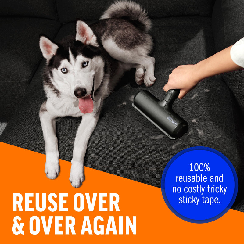 ChomChom Roller Pet Hair Remover and Reusable Lint Roller - Cat and Dog Hair Remover for Furniture, Couch, Carpet, Clothing and Bedding - Portable, Multi-Surface Fur Removal Tool (Black) Black - PawsPlanet Australia