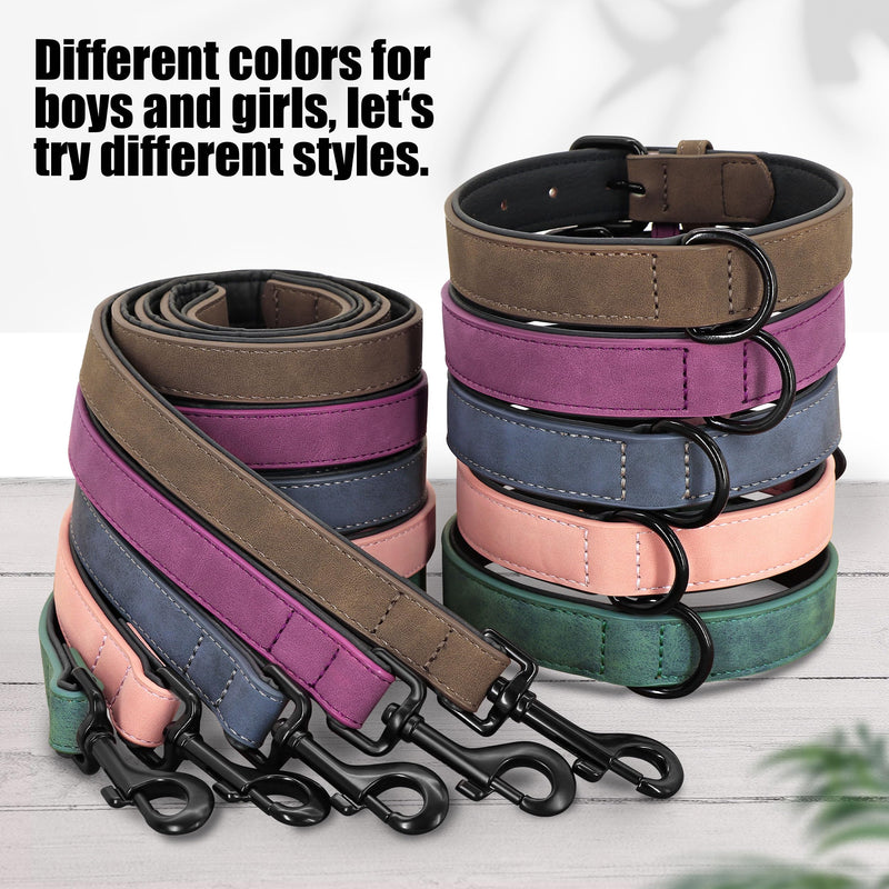 Didog Soft Padded Leather Dog Collar and Leash Set, Adjustable Pink and Breathable Pet Collars with 4FT PU Leather Dog Leash for Small Medium Large Dogs, Pink, L L: Fit Neck 14-18"(22-44 lbs) Pink Set - PawsPlanet Australia