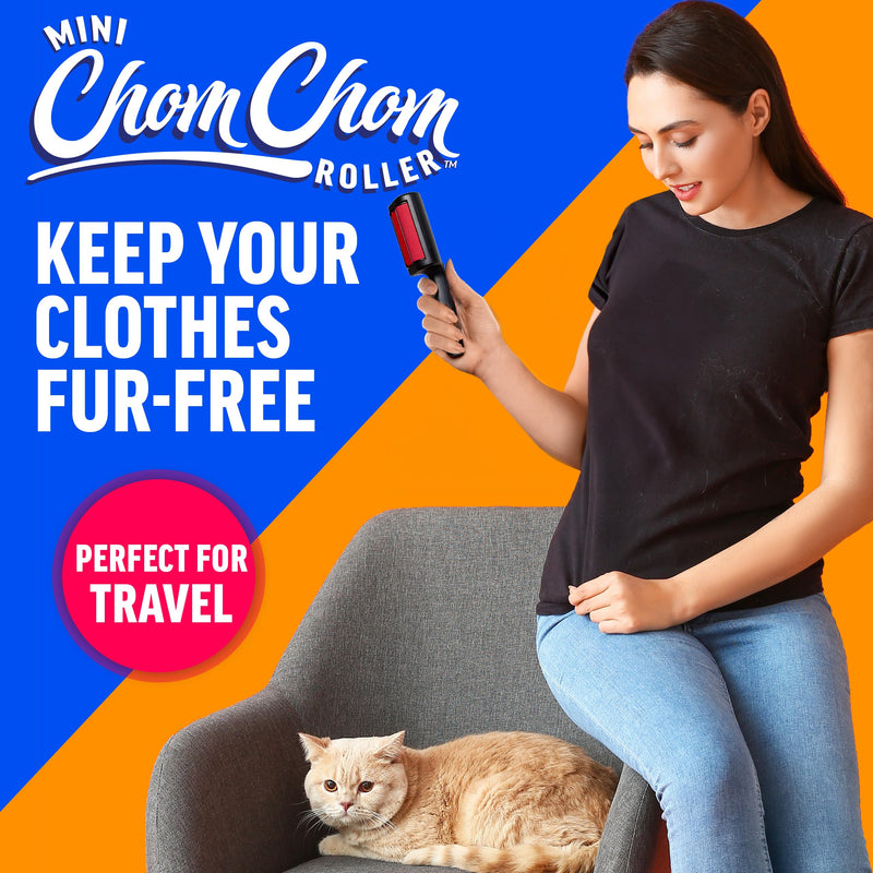 Chom Chom Roller Pet Hair Remover and Mini Reusable Lint Roller - ChomChom Cat and Dog Hair Remover for Furniture, Couch, Carpet + Mini ChomChom for Clothes - PawsPlanet Australia