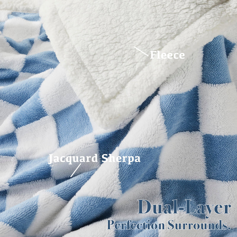Checkered Dog Blanket, Blue Jacquard Sherpa Blankets for Small Dog and Cats, Cute Aesthetic Style Fluffy Fleece Pets Blanket for Couch Protection Washable, 40"x50" 40"x50" - PawsPlanet Australia