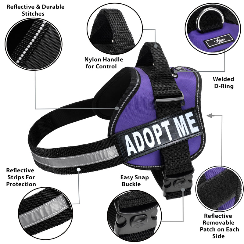Doggie Stylz Adopt ME Nylon Dog Vest Harness with 2 Reflective Removable Patches - Ideal Dog Harness for Small Dogs and Dog Harness for Large Dogs, Versatile Pet Safety Accessory Girth 19-25" Purple - PawsPlanet Australia