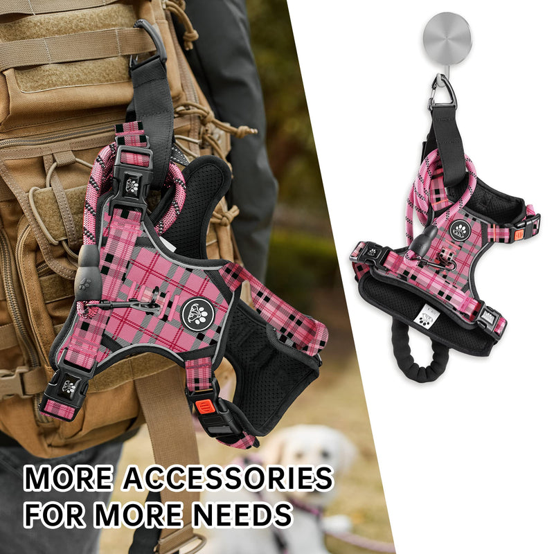 NESTROAD No Pull Dog Harness with Leash, Reflective No Choke Pet Vest Harness,Adjustable Soft Padded Dog Harness with Easy Control Handle for Medium Dogs(Checkered Pink,Medium) ?M?neck 13-17" chest 17-25" Checkered Pink - PawsPlanet Australia