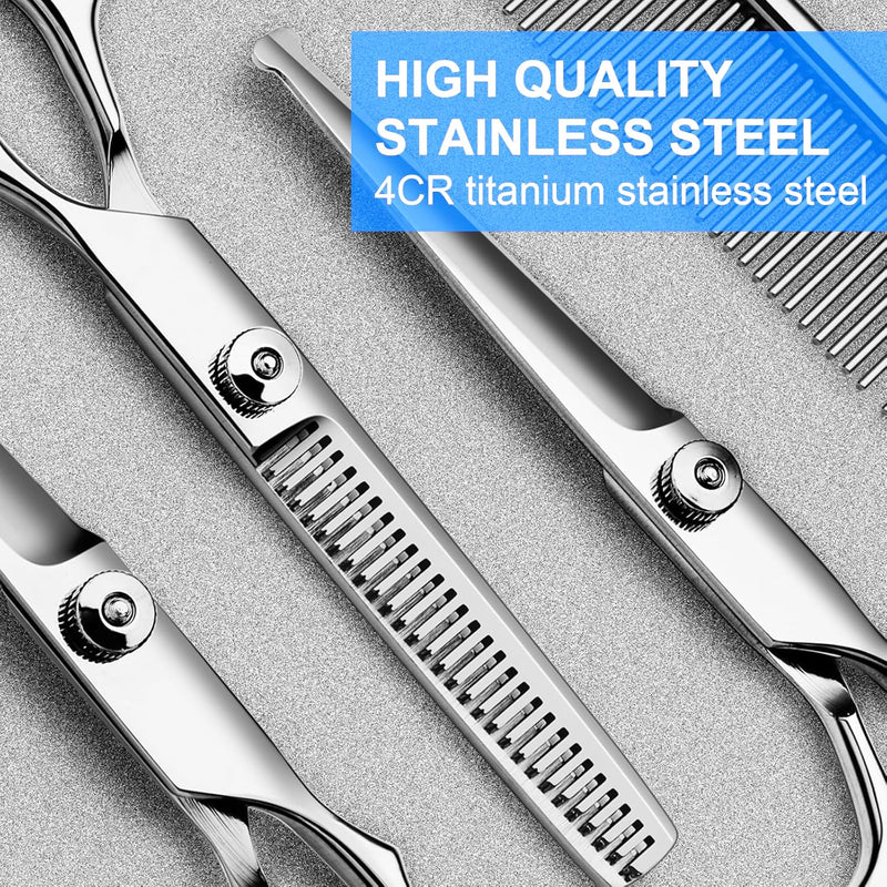 Dog Grooming Scissors, Professional 5 in 1 Dog Grooming Scissor Kit with Safety Round Tips, Heavy Duty Stainless Steel Scissors for Cat Pet Grooming - PawsPlanet Australia
