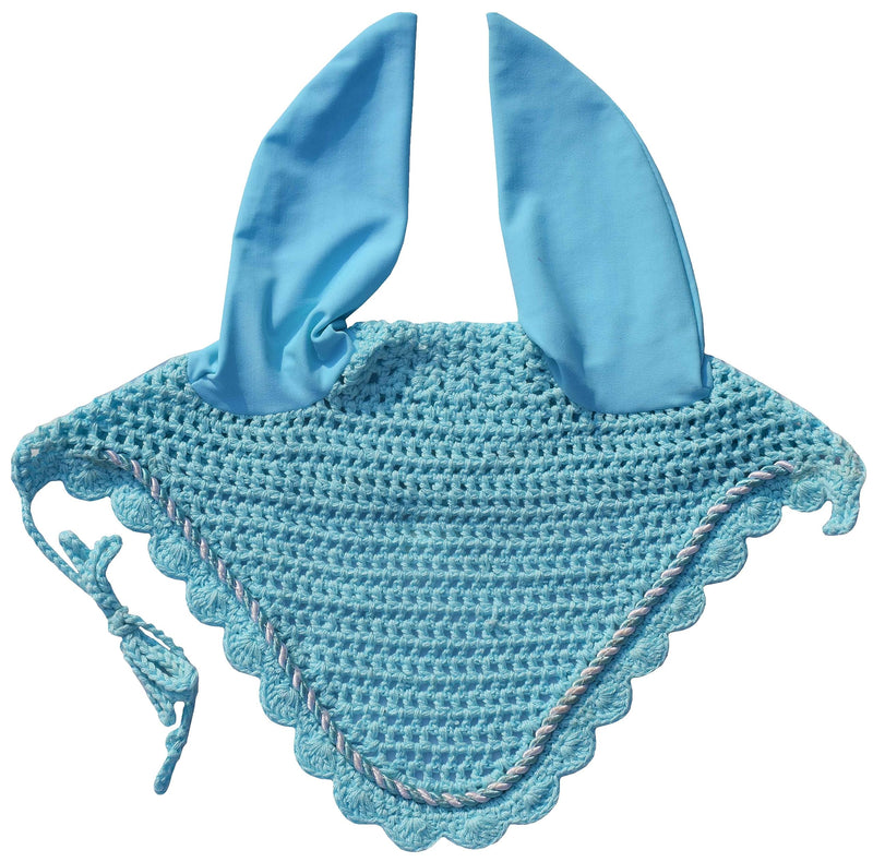 Elegant Horse Ear Bonnet, Fly Veil & Fly Mask – Superior Fly Protection with Style and Comfort for Every Ride (Light Blue/Sky Blue, Pony)