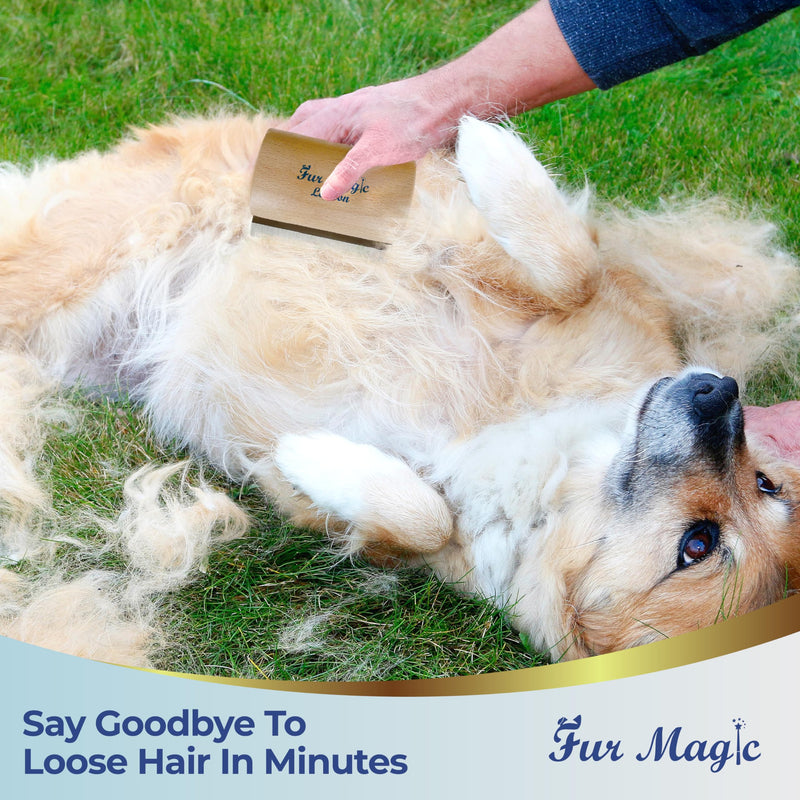 Fur Magic Wooden Deshedding Tool for Dogs and Cats, Grooming Brush for Shedding, 4 inches