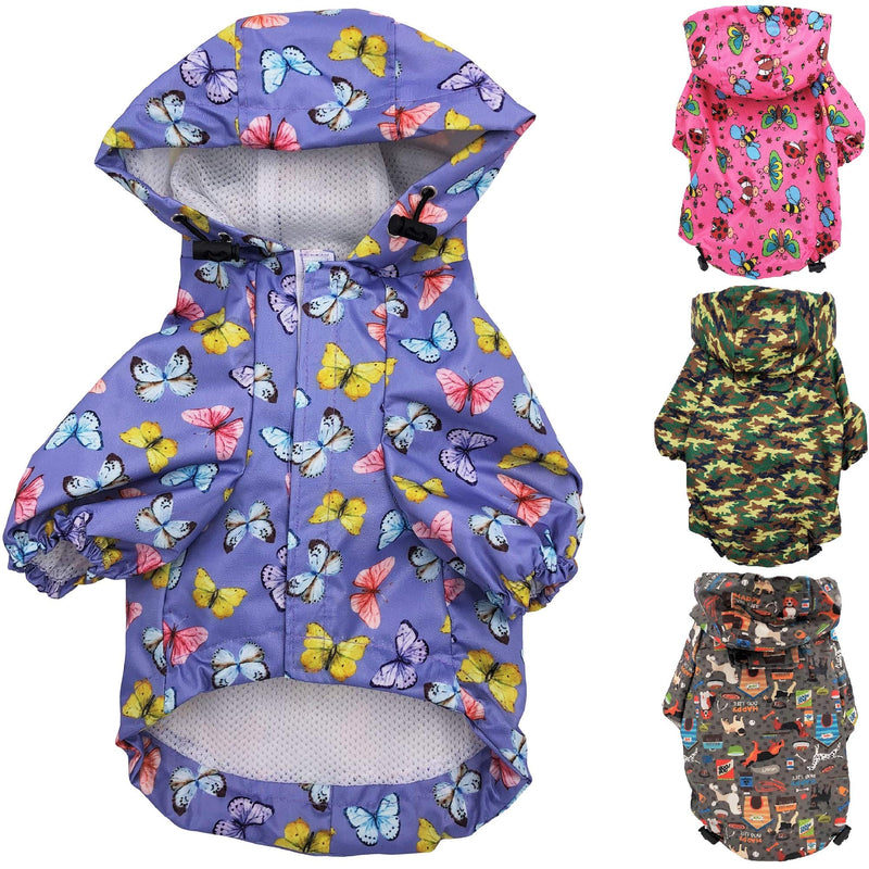 for Small Pet Cat Dog Raincoat Hoodie Coat Waterproof Rain Jacket Rainwear (S: Length - 12", Purple) S: Length - 12"