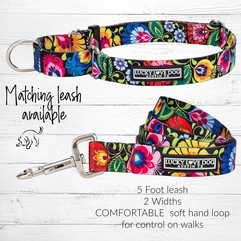 Lucky Love Dog Leash Collar Combo Set, Vivid Floral Girl or Boy Dog Leash Small to Medium Dogs, Blackbird, Small - PawsPlanet Australia