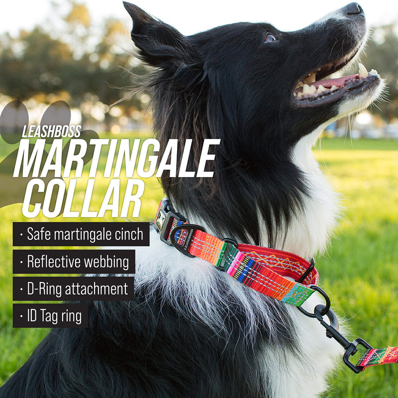 Leash Boss Martingale Collar for Dogs | Reflective Nylon Dog Collar for Large Dogs, Medium and Small Dogs | No Pull Pet Training Collar | Quick Release Buckle, Adjustable Pet Collar Medium-Large (16-19" Neck x 1" Wide) Aqua - PawsPlanet Australia