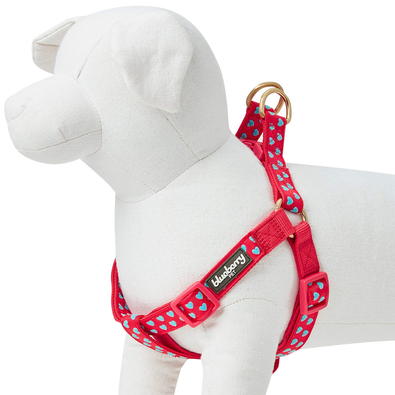 Blueberry Pet Step-in Dog Harness Velvety Heart Flocking Valentine’s Day Adjustable Harnesses for Medium Dogs, Lust Red, Chest Girth 20" - 26" Flocking Print - Lust Red - PawsPlanet Australia