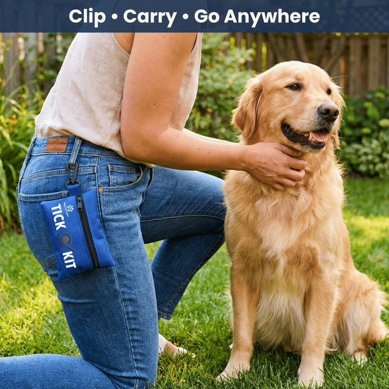 Complete Tick Removal Kit for Dogs & Cats – Tick Remover Tool Set with 3 Size Hooks, Tick Comb & Stainless Steel Precision Tick Remover + Tweezers, Travel Pouch – Safe, Fast Tick Removal