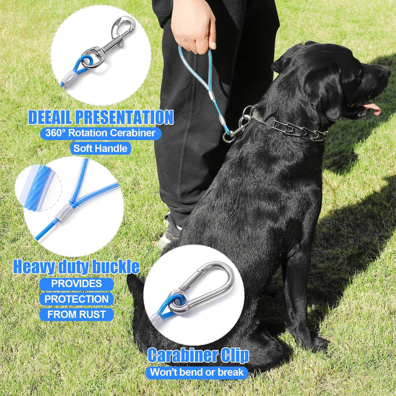 Chew Proof Dog Leash,5Ft Tie Out Cable with Detachable Short Handle,Cable Braided Cord Steel Training Dog Leash for Teething Puppies Small Medium and Large Dogs 5 FT Purple - PawsPlanet Australia