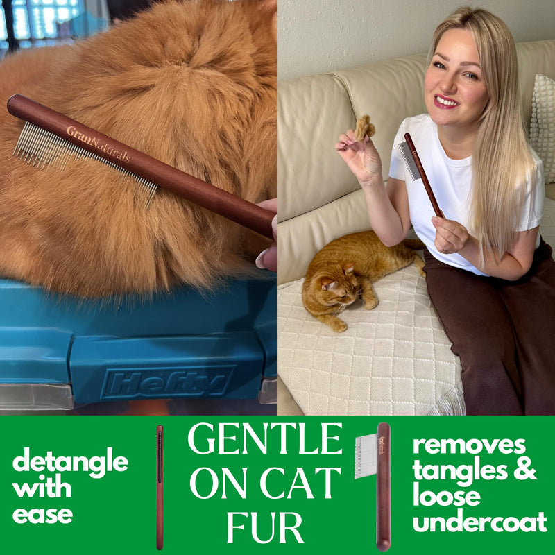 GranNaturals Wooden & Metal Pet Comb for Detangling Hair, Grooming Fur, Dematting for Large and Small Dogs, Long & Short Haired Cats - PawsPlanet Australia