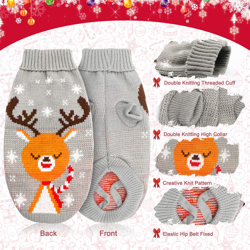 HYLYUN Cat Christmas Sweater 2 Packs - Puppy Christmas Sweater Pet Reindeer Snowflake Sweaters for Kittys and Small Dogs S Grey and Red (Pack of 2)