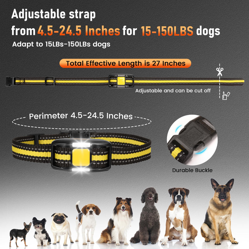 2025 New,Shock Collar for Dogs with 3300FT Remote (15-150lbs), Light for Night Walks, IP67 Waterproof, 124 Training Levels, Rechargeable Dog Training Collar, Dog Shock E-Collar for Large Medium Dogs Yellow - PawsPlanet Australia