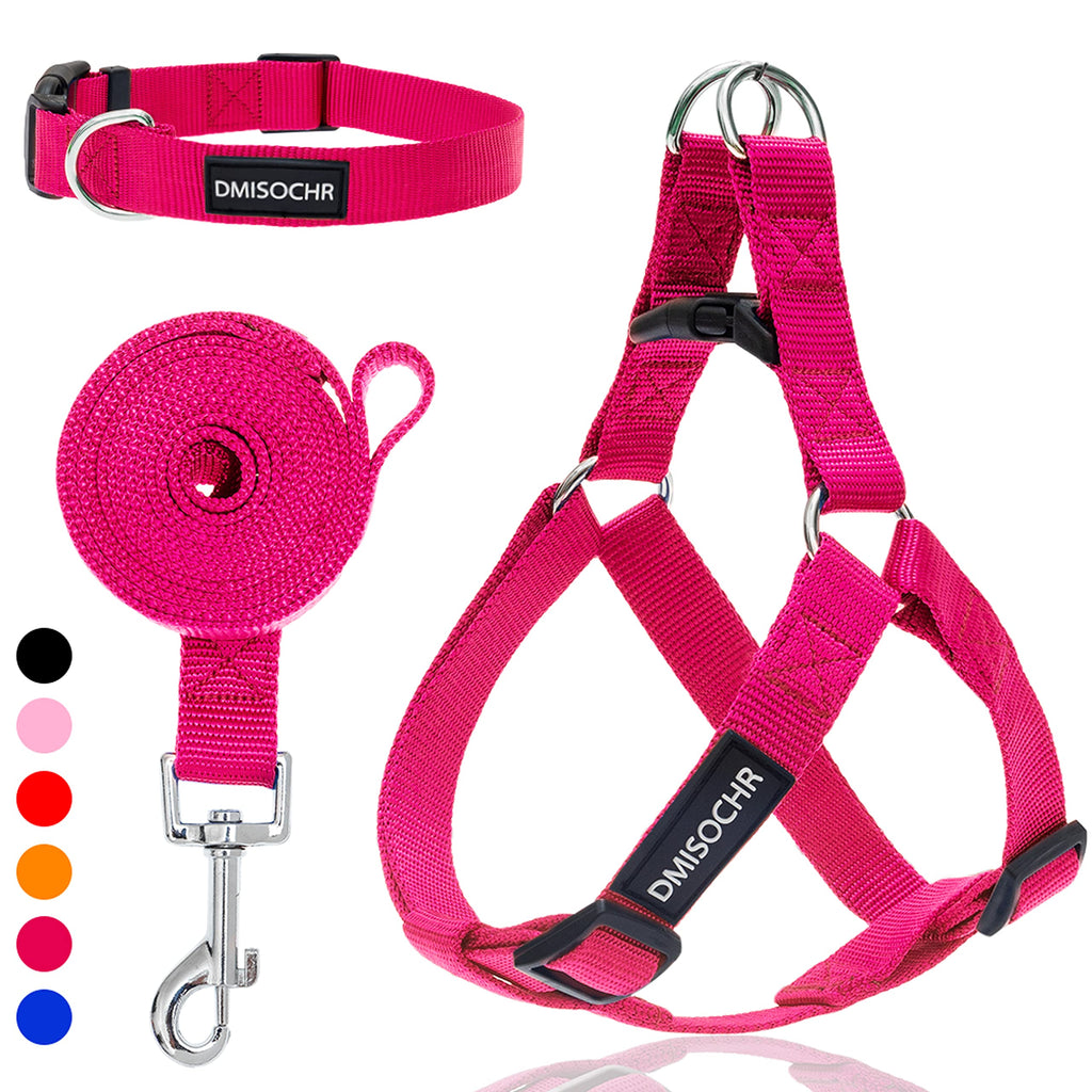 No Pull Dog Harness - Step in Dog Harness and Leash for Small Medium Large Dog - Escape Proof Adjustable Soft Dog Harness Leash Collar Set for Walking Training Hiking Outdoor MEDIUM (chest: 17.3"-23.4" neck: 12"-16") Rose Red