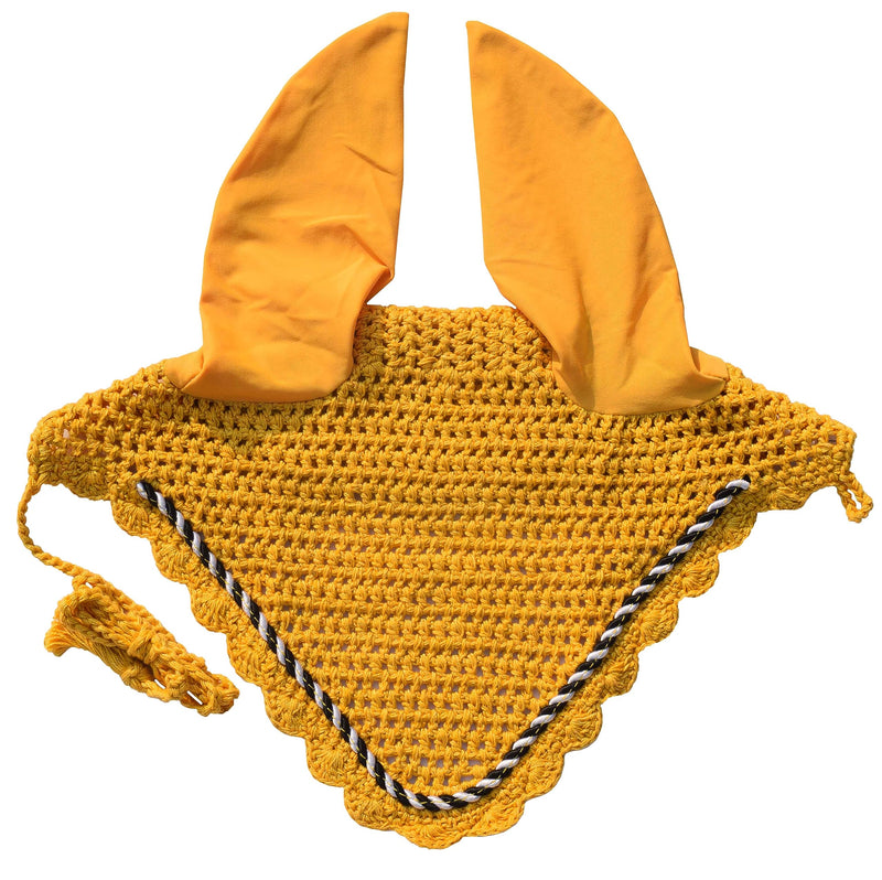 Elegant Horse Ear Bonnet, Fly Veil & Fly Mask – Superior Fly Protection with Style and Comfort for Every Ride (Mustard/Mango, Horse/Full)
