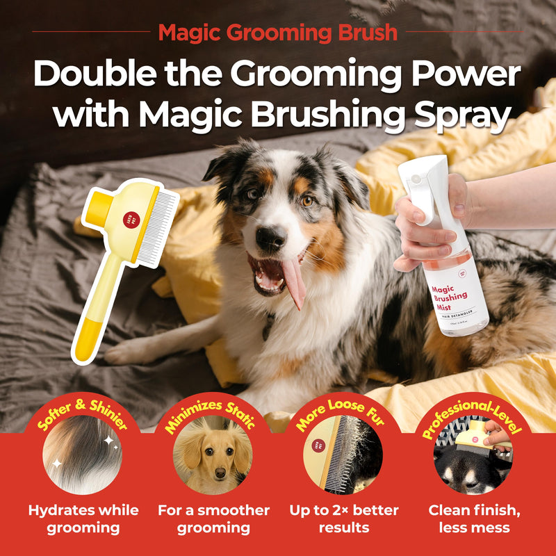 JAYU PET Magic Grooming Brush – Cat Brush for Shedding, Dual-Length Stainless Steel Bristles, One-Click Self-Cleaning, Vertical Deshedding Comb, Professional Pet Grooming Tool - PawsPlanet Australia