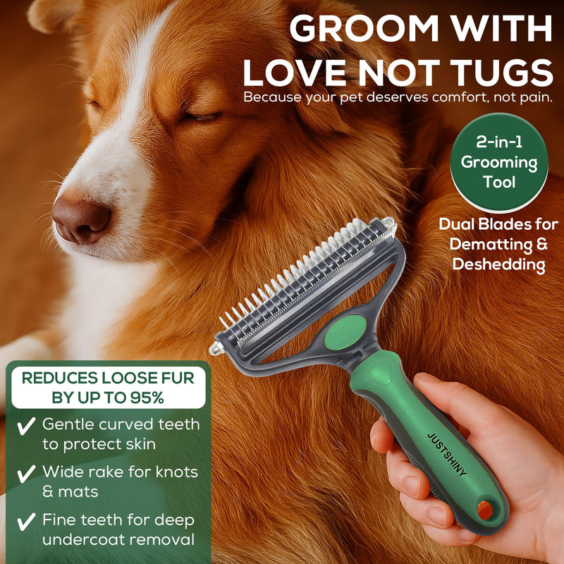 Pet Grooming Set – 1 Brush + 2 Toothbrushes (Soft & Finger) for Dogs & Cats(green handle) green handle - PawsPlanet Australia