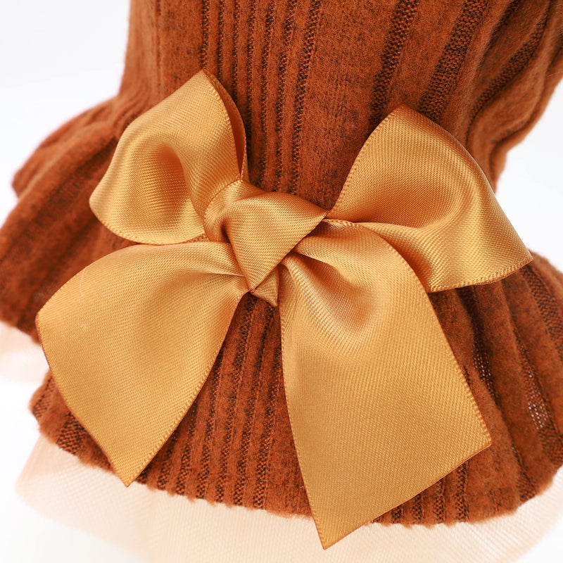 Fitwarm Knitted Dog Tulle Sweater Dress, Dog Winter Clothes for Small Dogs Girl, Cat Apparel, Orange, Small - PawsPlanet Australia