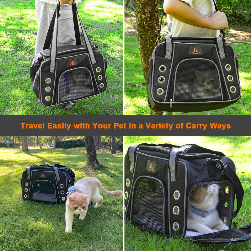 Lifeand Cat Carrier for Large and Medium Cats Under 18lb, Collapsible Soft Sided Pet Carrier, Dog Carrier, Airline Approved for Cats, Small Dogs, Kitten, Pet Privacy Protection Travel Carrier black