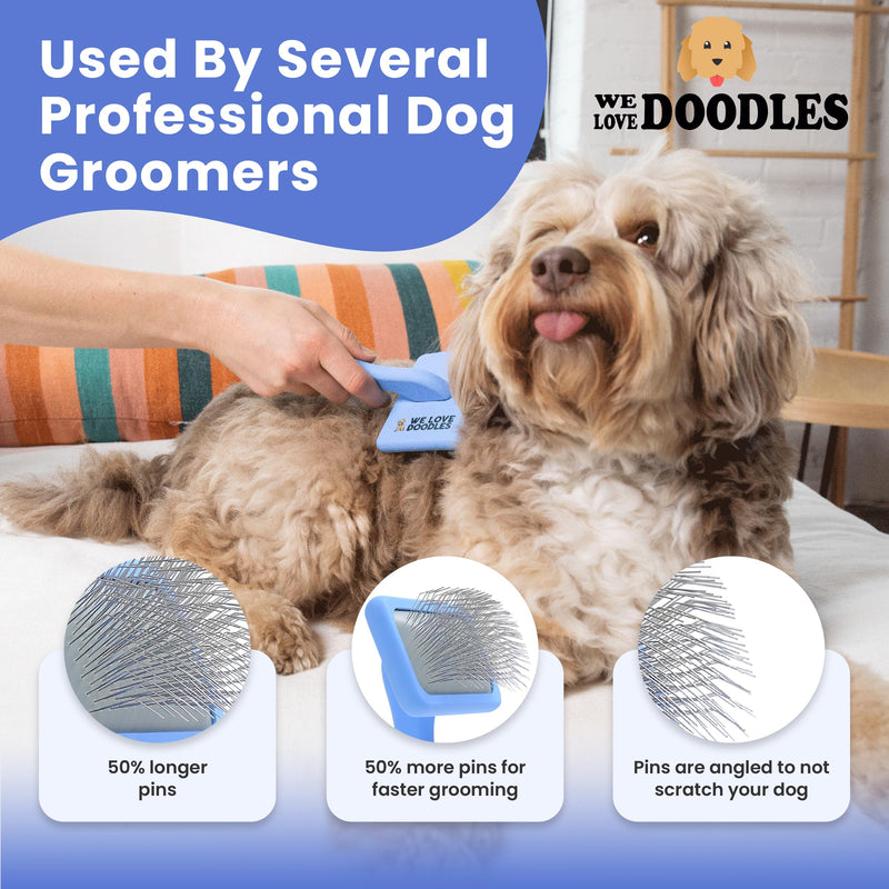 We Love Doodles Dog Slicker Brush for Grooming Pet Hair - Best Brushes for Poodle & Golden Doodle - Long-Haired Grooming Tool Small Non-Curved