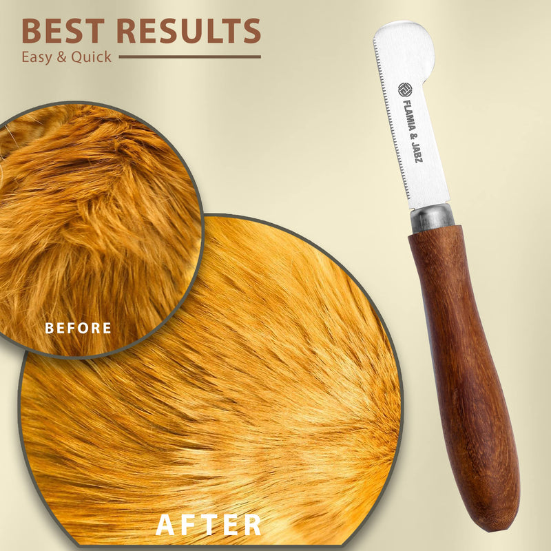 Professional Stripping Knife for Dogs & Pets, Round Wooden Handle Grip with Stainless Steel Blade (Extra-fine, Right handed) - PawsPlanet Australia
