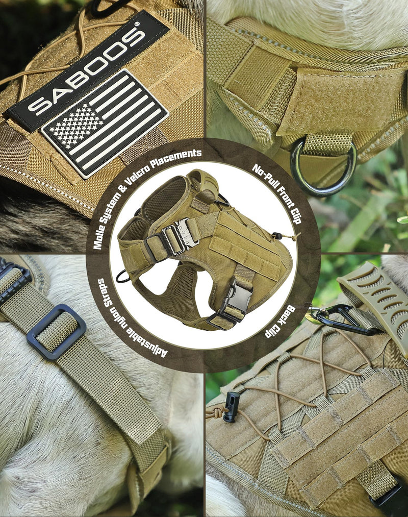 Tactical Dog Harness for Large Dogs Heavy Duty with Handle No-Pull Service Vest Breed Adjustable Military Walking Training Hunting Brown L - PawsPlanet Australia
