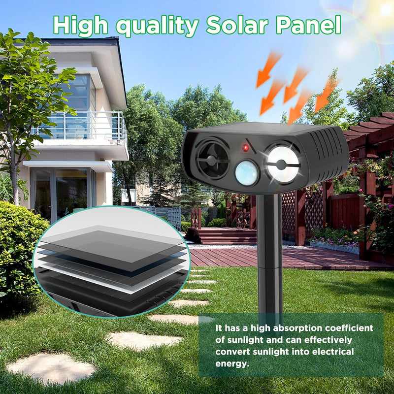 Solar Animal Repeller Outdoor, Motion Activated Ultrasonic Pest Deterrent with LED Light, Waterproof Repellent for Yard Garden, Raccoon Squirrel Rabbit Cat Dog, 2 Pack Matte Black - PawsPlanet Australia