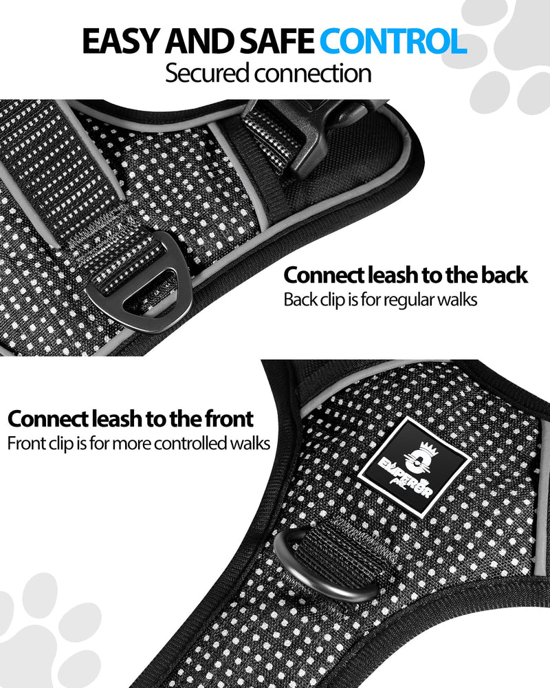 Emperor Pets Black Reflective Dog Harness for Large Dogs - No Pull Dog Harness with 2 Leash Clips, Premium Oxford Soft Padded Large Dog Harness, No Choke Design, Dog Harness for Large Dogs (L, Black) - PawsPlanet Australia