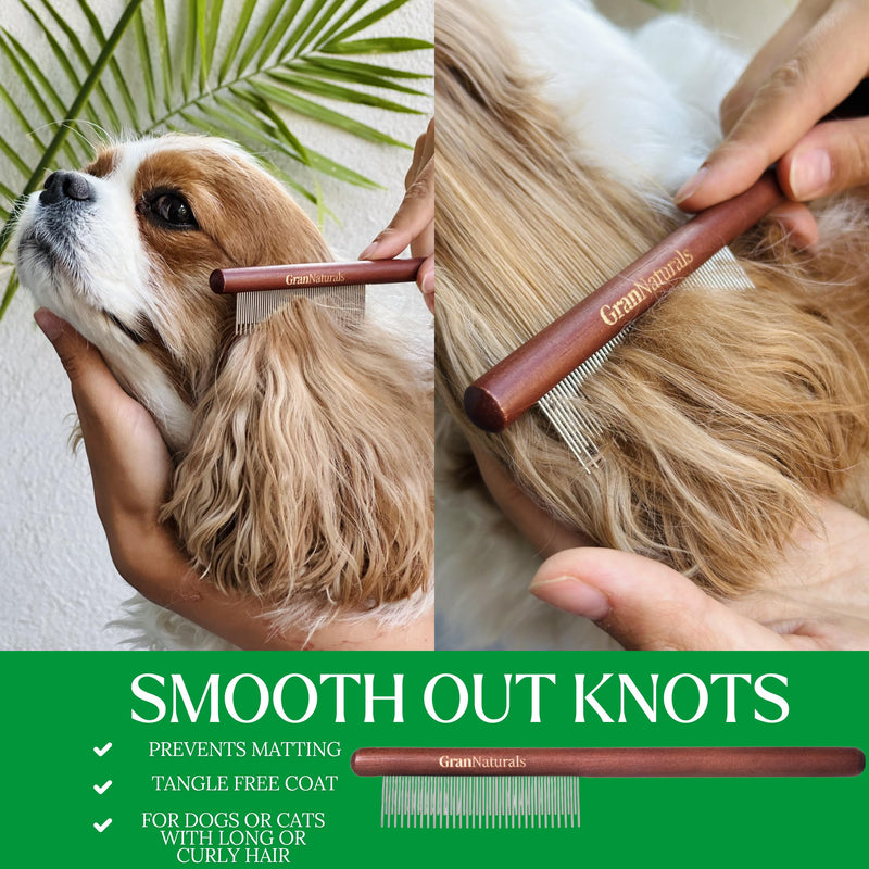 GranNaturals Wooden & Metal Pet Comb for Detangling Hair, Grooming Fur, Dematting for Large and Small Dogs, Long & Short Haired Cats - PawsPlanet Australia
