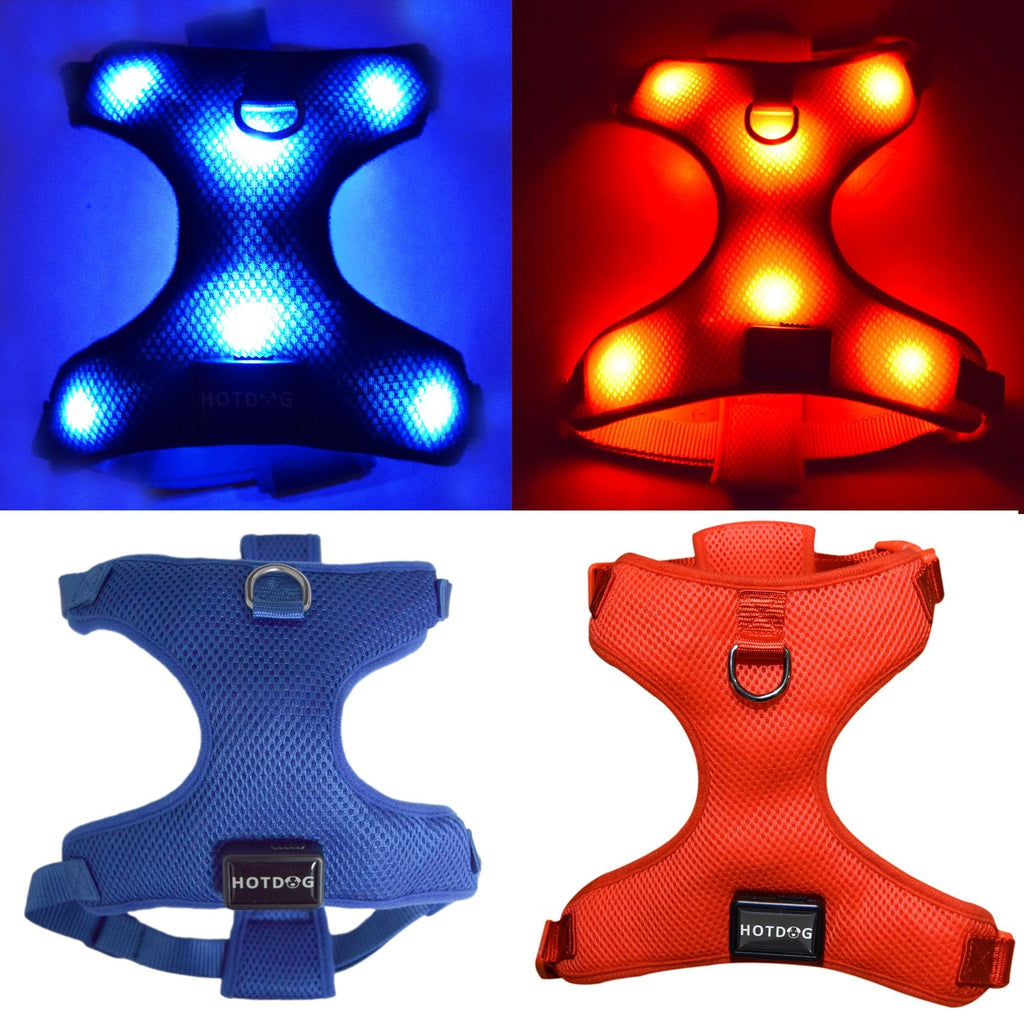 HOTDOG USB Rechargeable LED Dog Harness. Soft Mesh Harness No Pull Lighted Safety Harness. Increased Visibility & Safety Over LED Dog Collar. (Red, Large) - PawsPlanet Australia