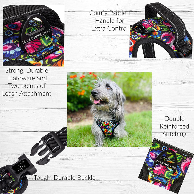 Lucky Love Dog No Pull Dog Harness, Adjustable and Easy to Walk, Cute Patterned Harness for Small Medium Large Male & Female Dogs - Blackbird, Small - PawsPlanet Australia